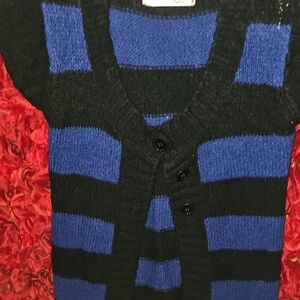 Energie Women's Black and Blue Striped Cardigan Sweater Or Mini Dress Size Large